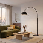 Lucande Solenne arc lamp, black, marble base, metal