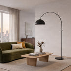 Lucande Solenne arc lamp, black, marble base, metal