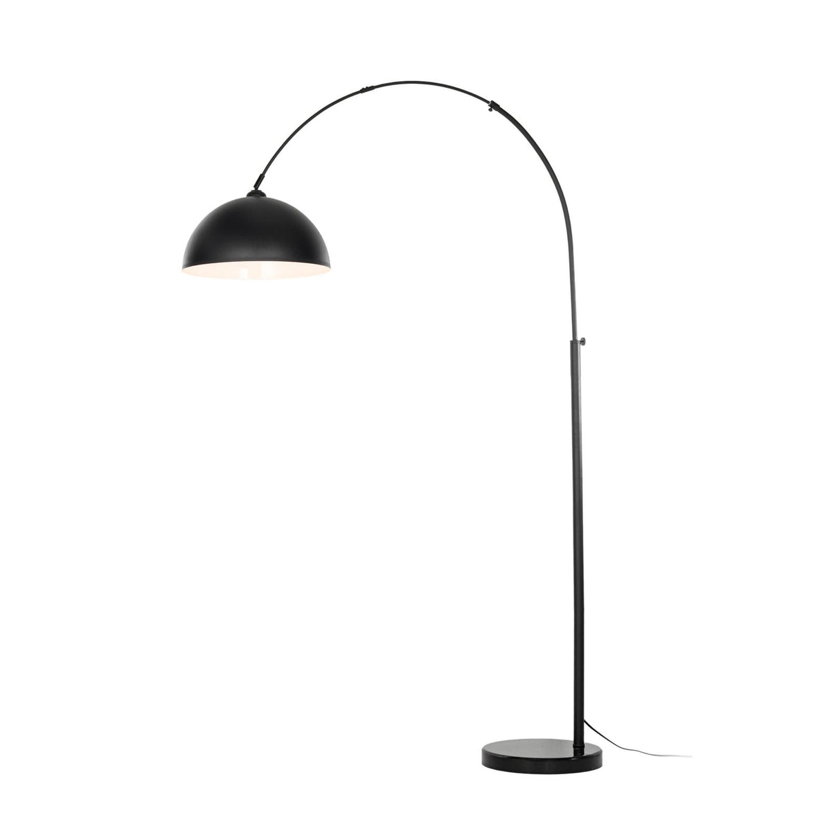 Lucande Solenne arc lamp, black, marble base, metal
