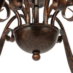 Lucande Caleb chandelier, 9-bulb, rust-coloured, metal