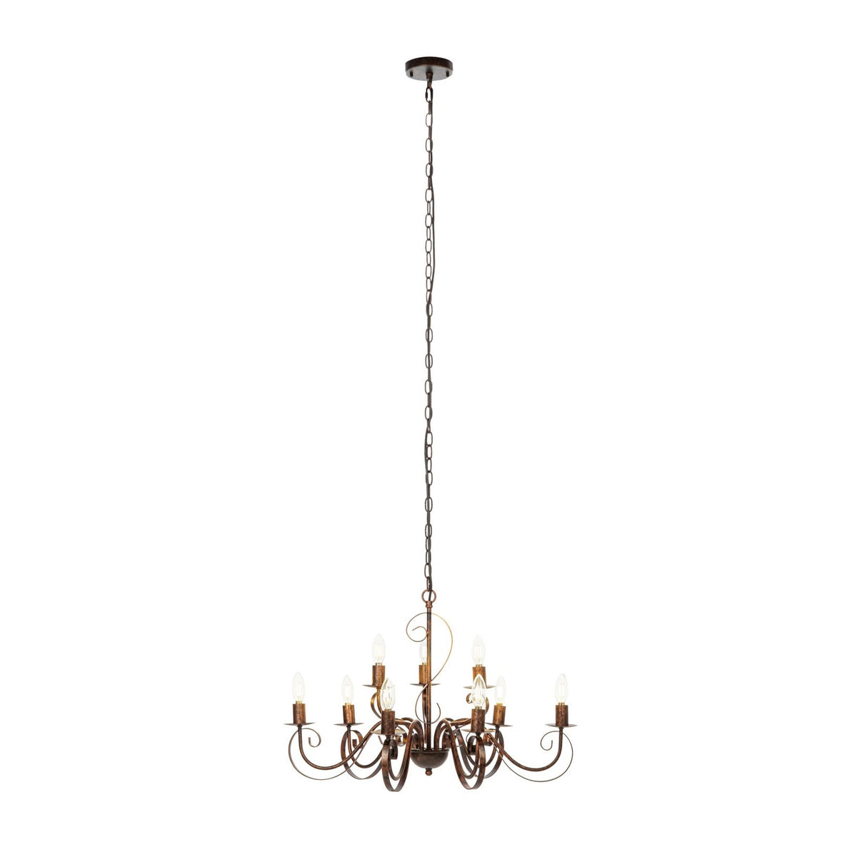 Lucande Caleb chandelier, 9-bulb, rust-coloured, metal