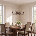 Lucande Caleb chandelier, 9-bulb, rust-coloured, metal