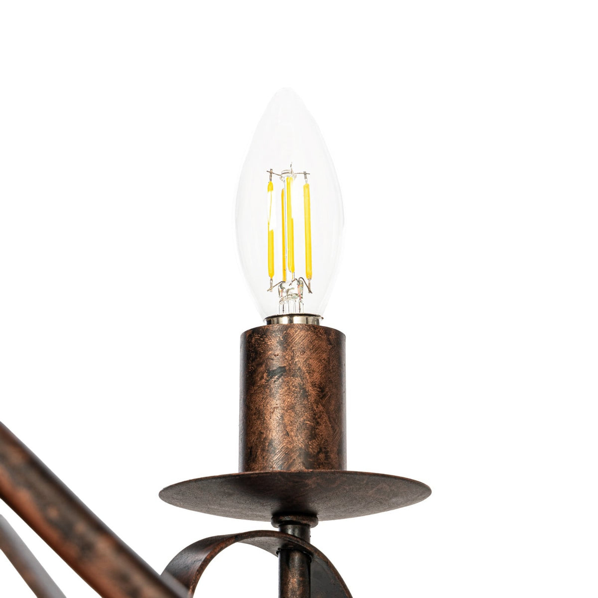 Lucande Caleb chandelier, 9-bulb, rust-coloured, metal