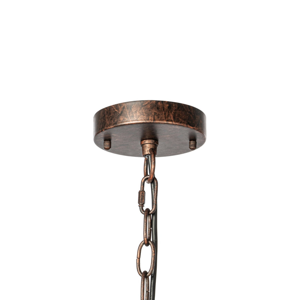 Lucande Caleb chandelier, 9-bulb, rust-coloured, metal
