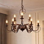 Lucande Caleb chandelier, 9-bulb, rust-coloured, metal