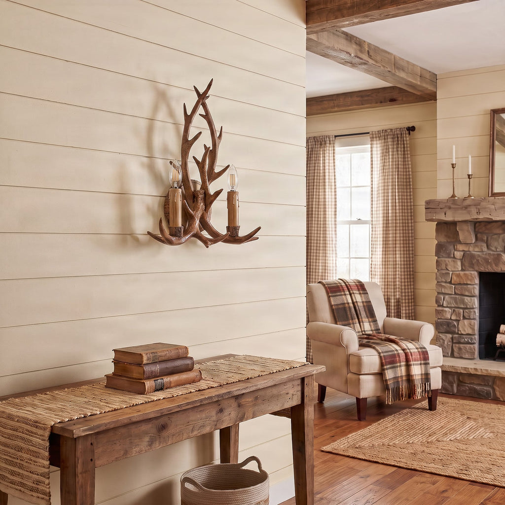 Lucande Fibi wall light, brown, 2-bulb, antler