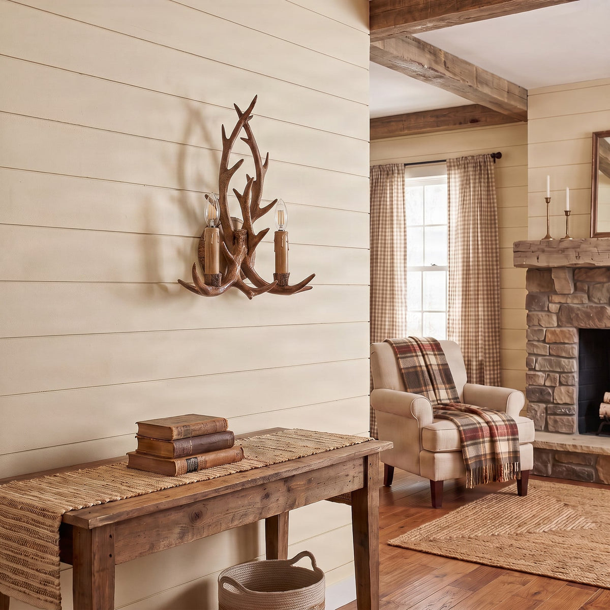 Lucande Fibi wall light, brown, 2-bulb, antler