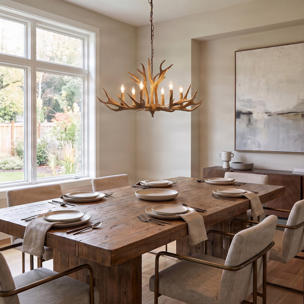 Lucande Tejask pendant light, Ø 38.78 in, 6-bulb, antler