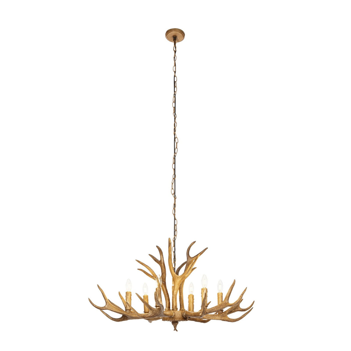 Lucande Tejask pendant light, Ø 38.78 in, 6-bulb, antler