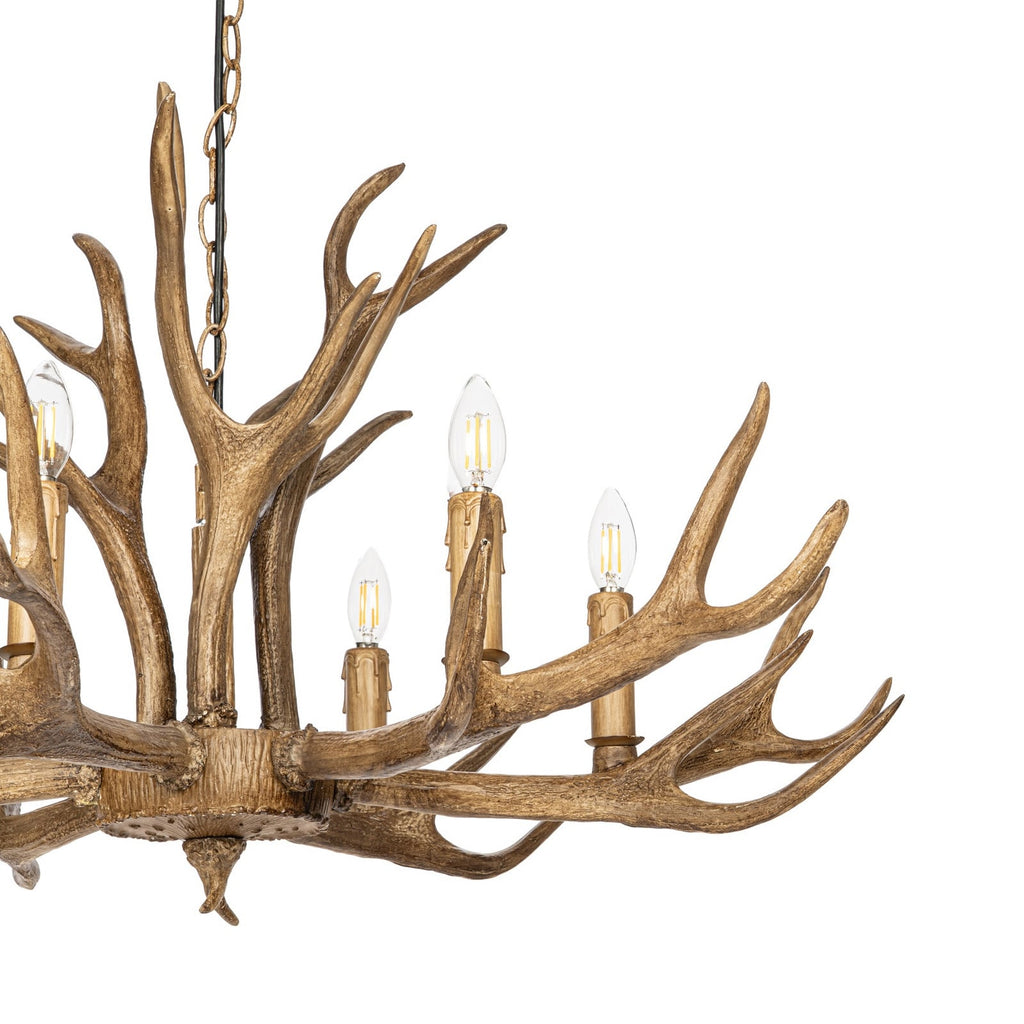 Lucande Tejask pendant light, Ø 38.78 in, 6-bulb, antler