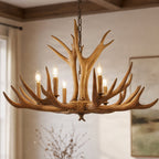 Lucande Tejask pendant light, Ø 38.78 in, 6-bulb, antler