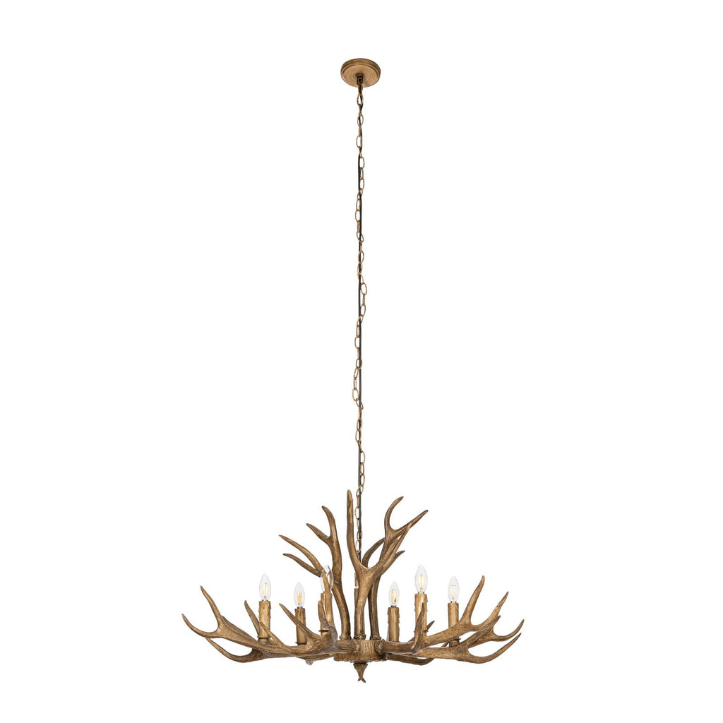 Lucande Tejask pendant light, Ø 38.78 in, 6-bulb, antler