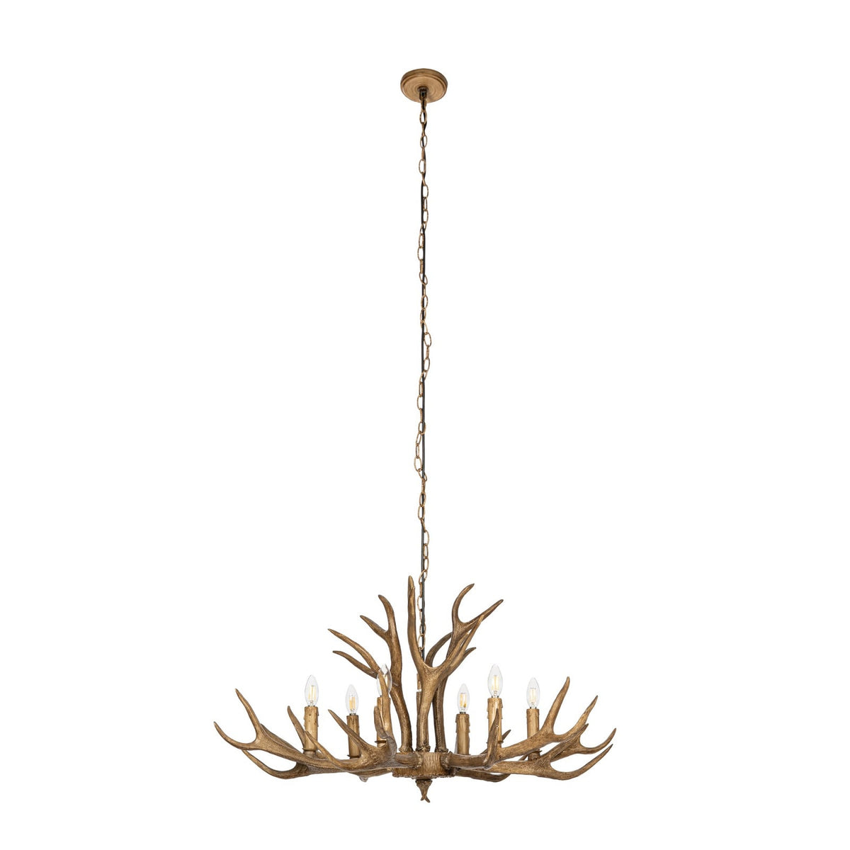 Lucande Tejask pendant light, Ø 38.78 in, 6-bulb, antler