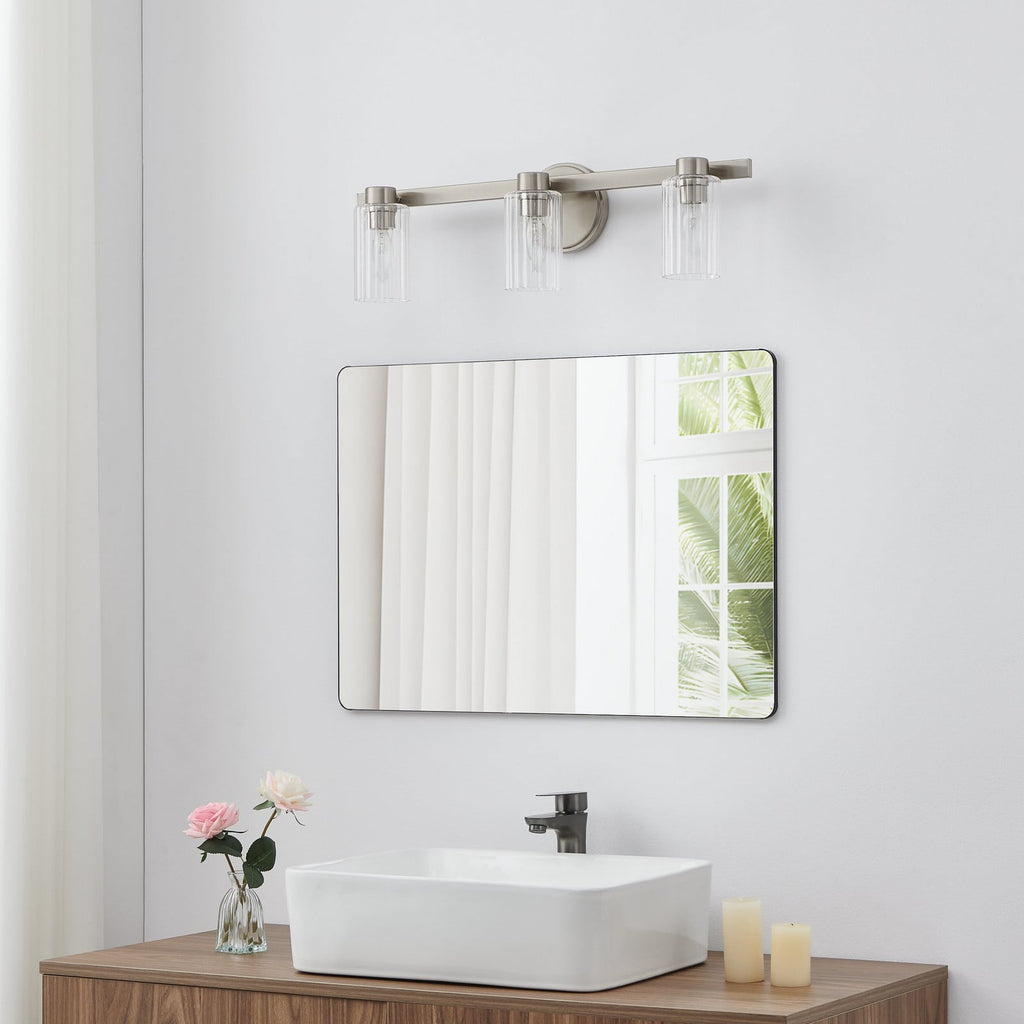 Thesis Bedminster bathroom wall lamp, nickel, 3-bulb, 24 in, metal