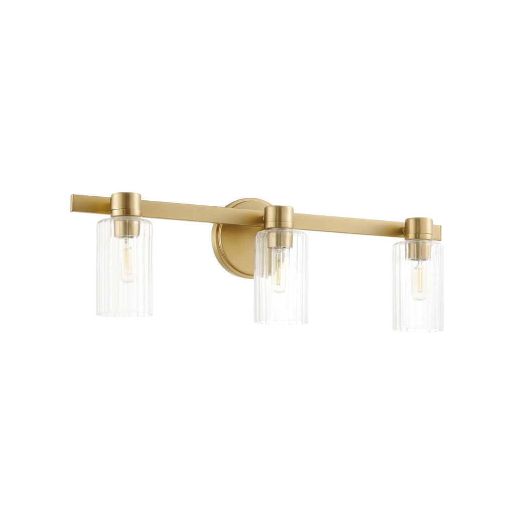 Thesis Bedminster bathroom wall lamp, gold, 3-bulb, 24 in, metal
