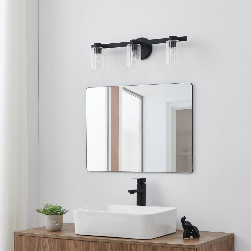 Thesis Bedminster bathroom wall lamp, black, 3-bulb, 24 in, metal