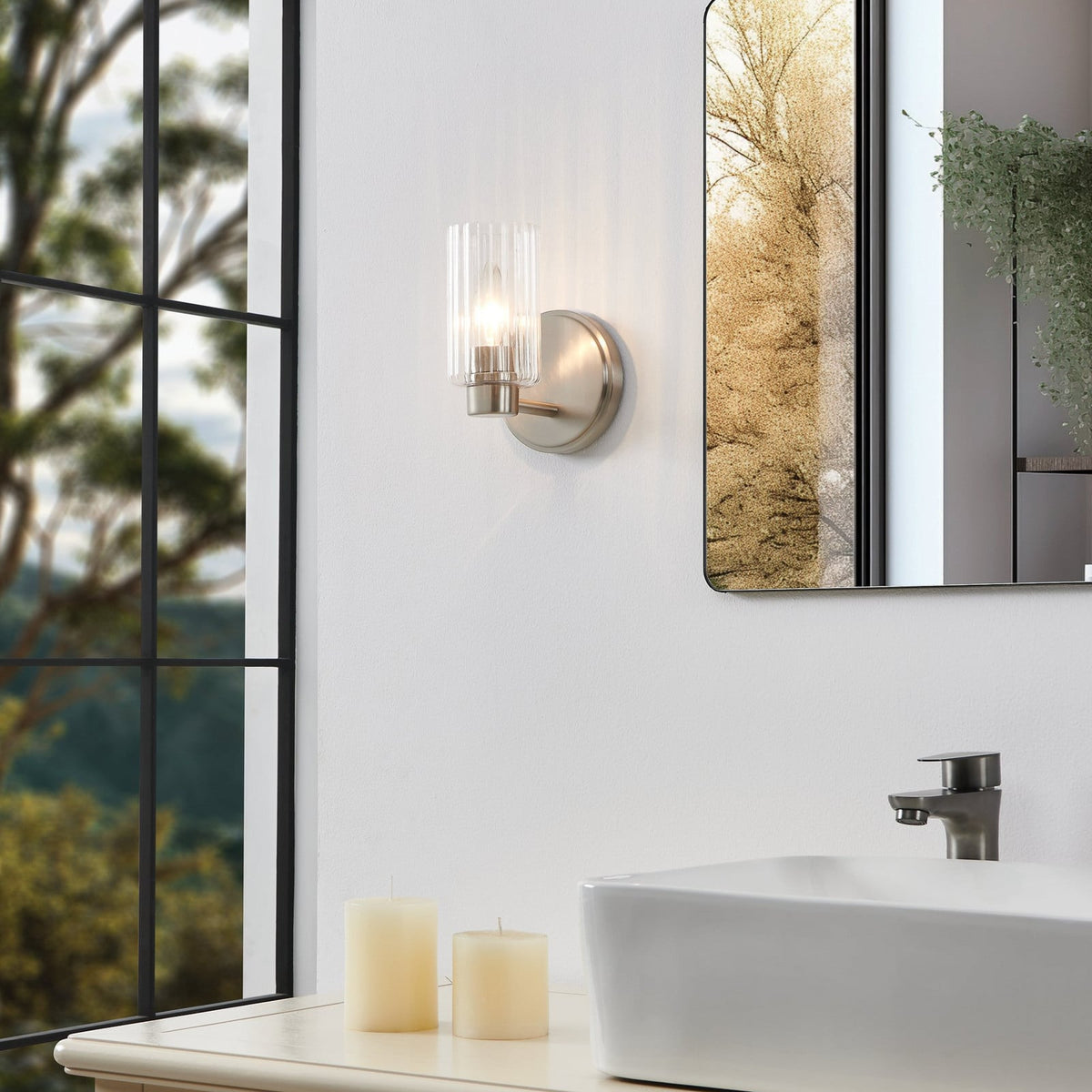 Thesis Bedminster bathroom wall lamp, nickel, 1-bulb, 5-inch metal