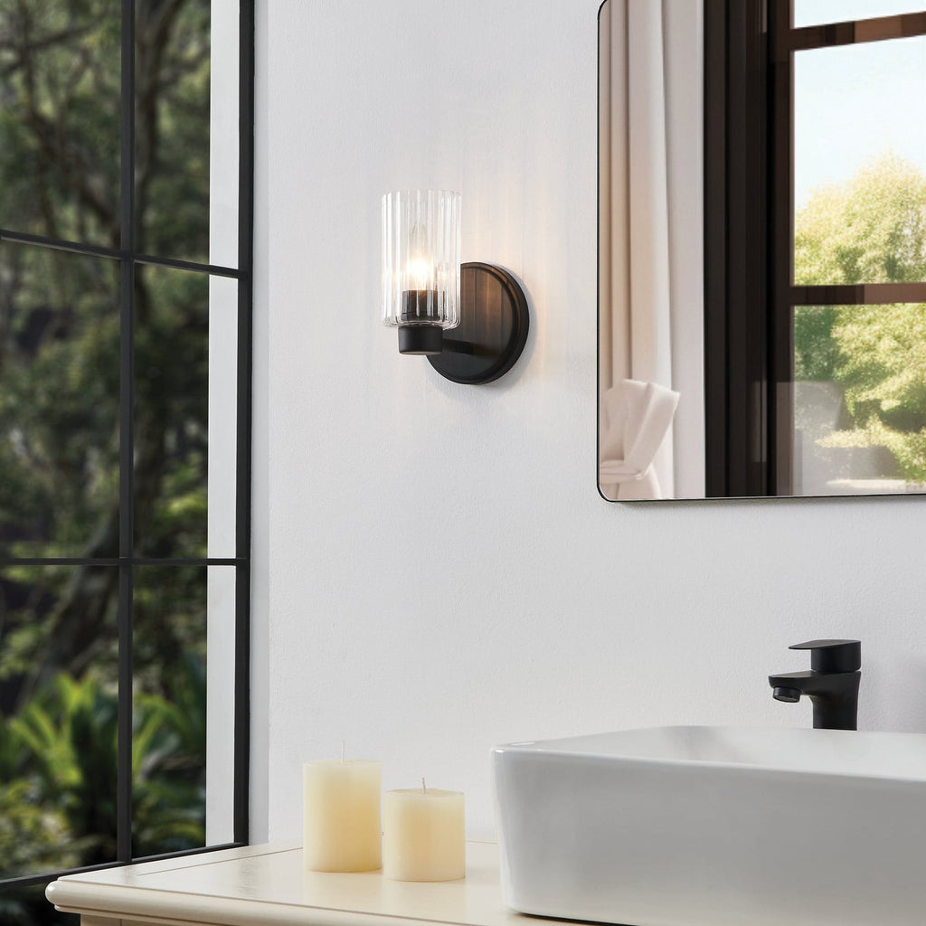 Thesis Bedminster bathroom wall lamp, black, 1-bulb, 5-inch, metal