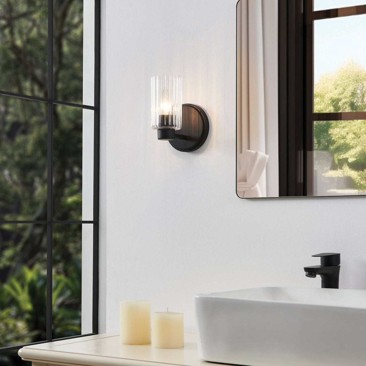 Thesis Bedminster bathroom wall lamp, black, 1-bulb, 5-inch, metal