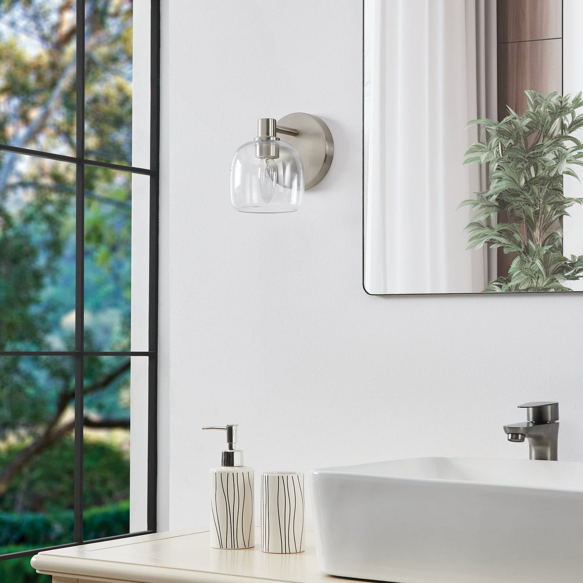 Thesis Valentina bathroom wall lamp, nickel, 1-bulb, 5 in, metal