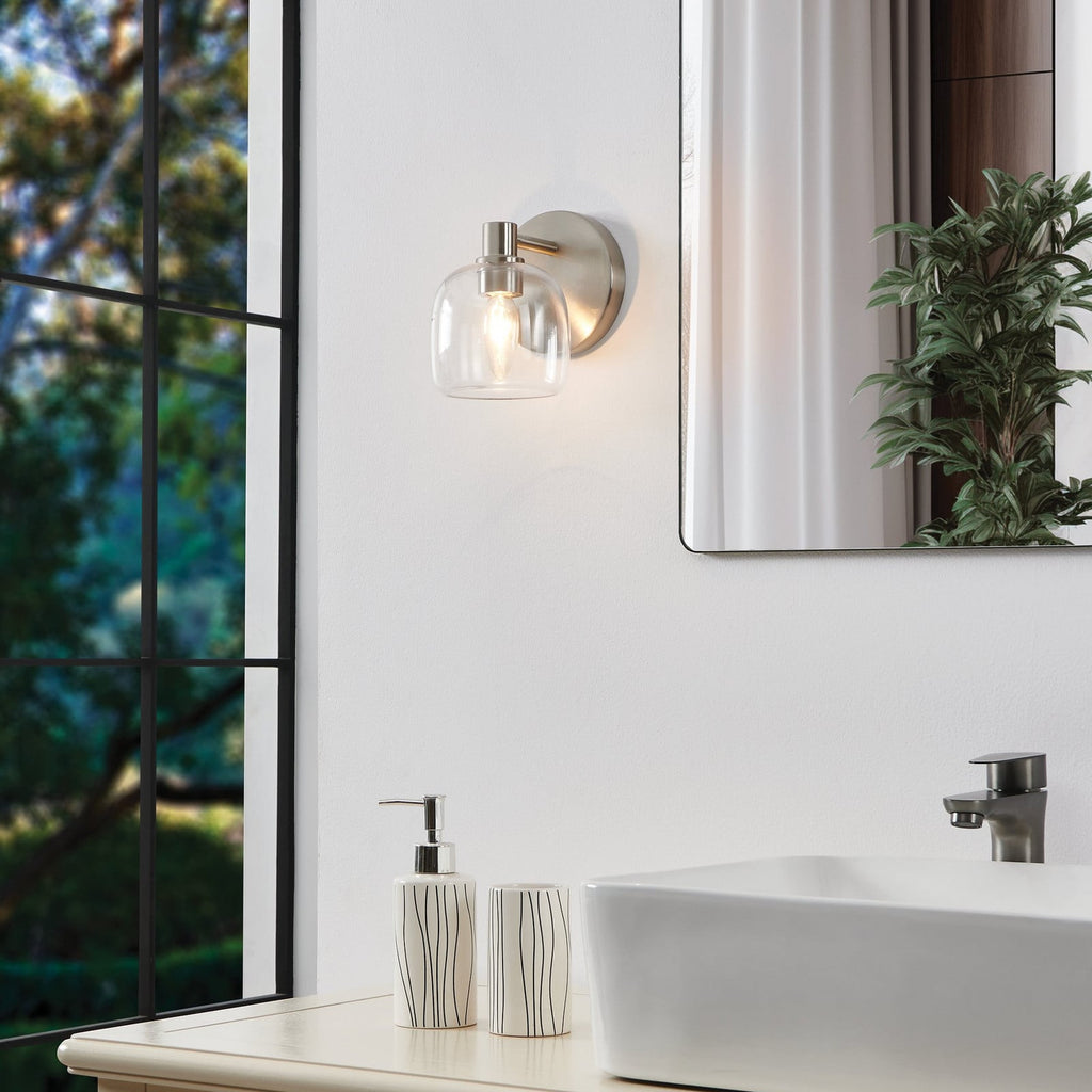 Thesis Valentina bathroom wall lamp, nickel, 1-bulb, 5 in, metal