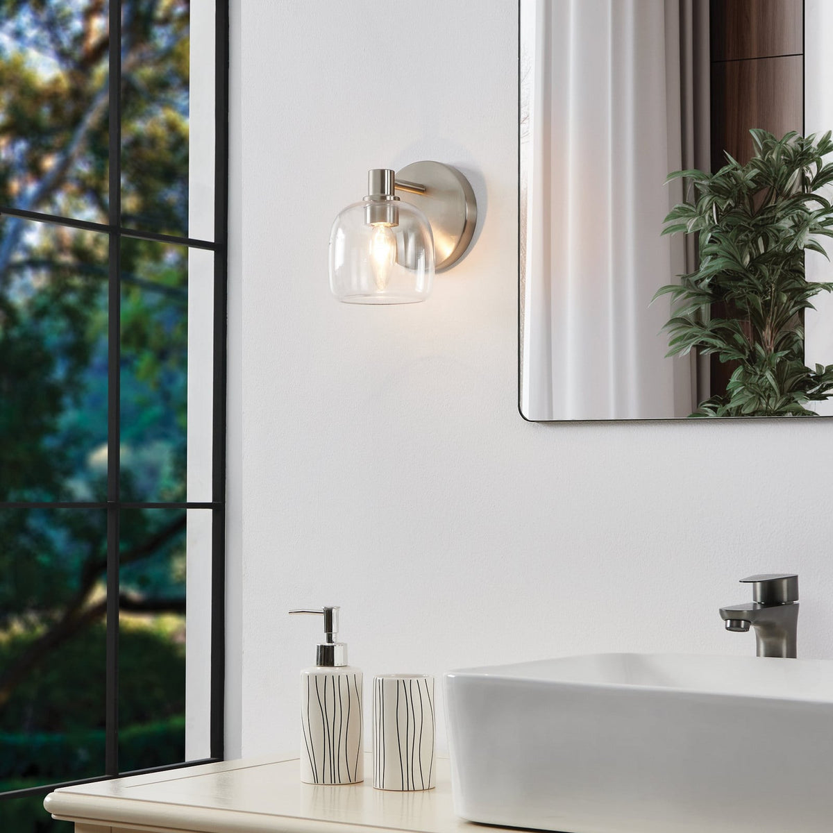 Thesis Valentina bathroom wall lamp, nickel, 1-bulb, 5 in, metal