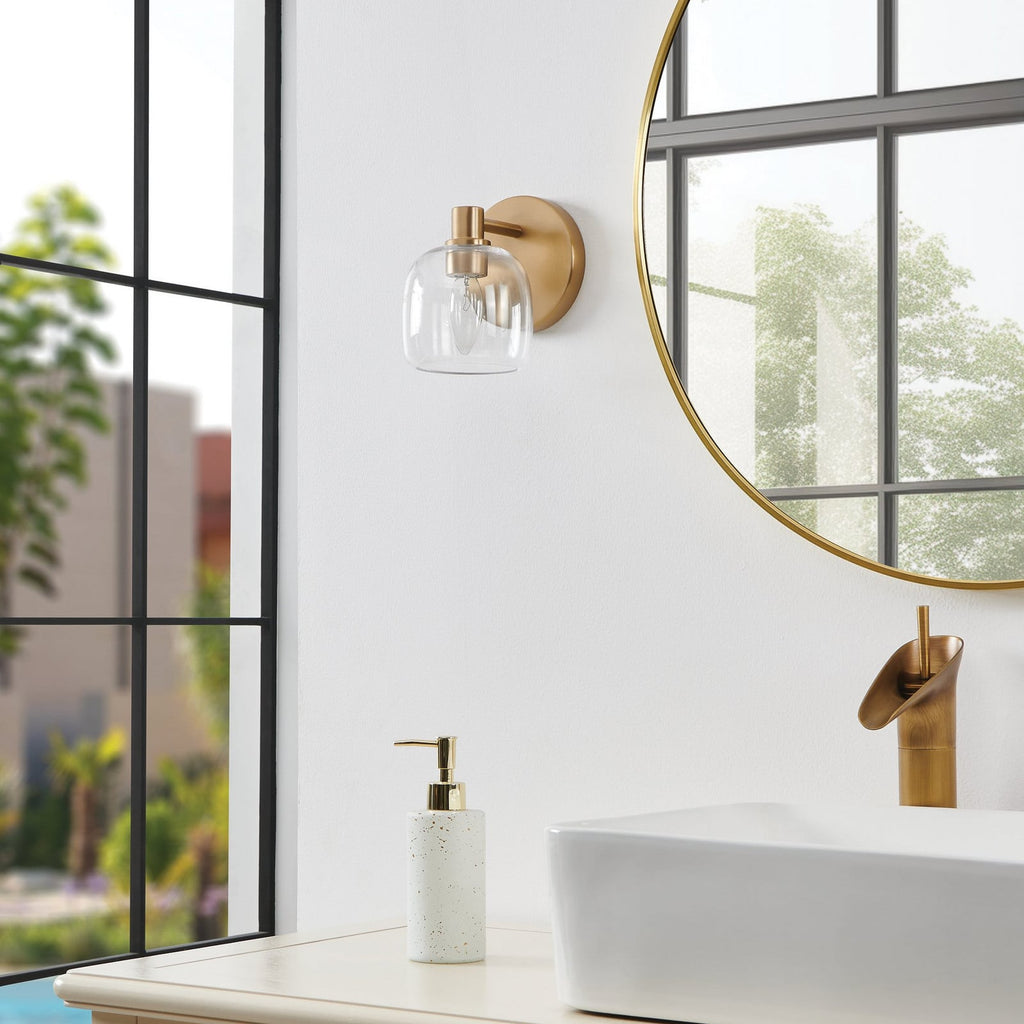 Thesis Valentina bathroom wall lamp, gold, 1-bulb, 5 in, metal