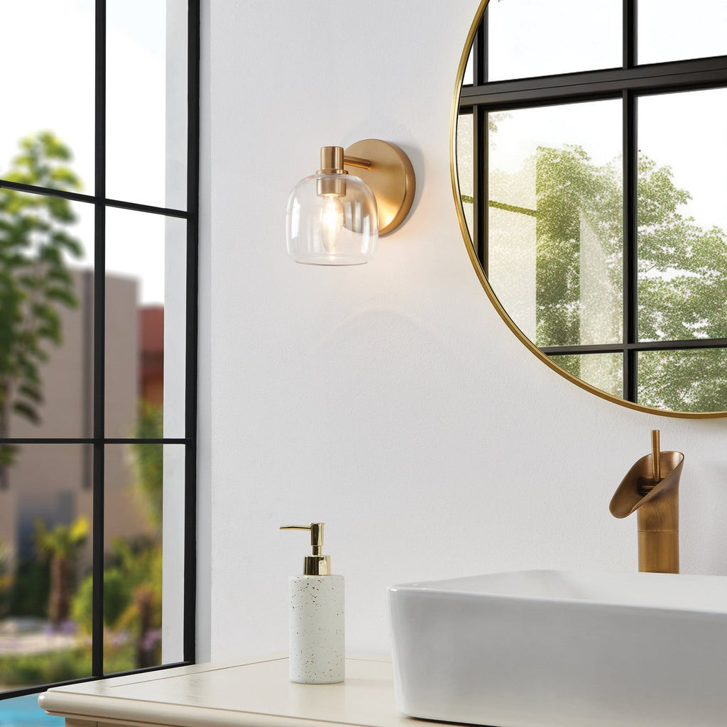 Thesis Valentina bathroom wall lamp, gold, 1-bulb, 5 in, metal