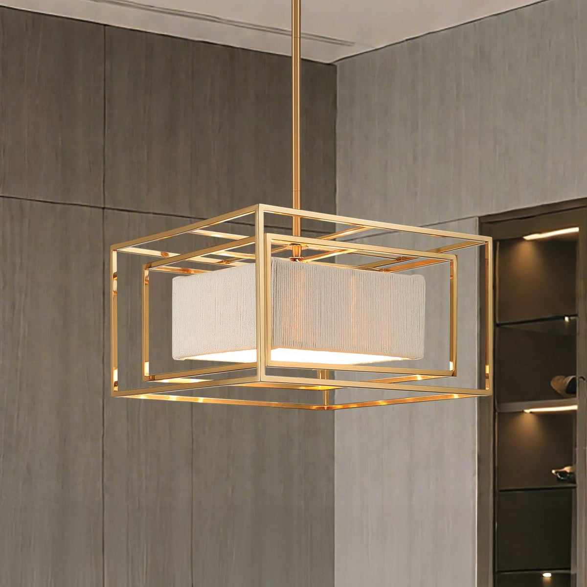 Thesis Abbey hanging light, brass/beige, 18, in metal and cotton