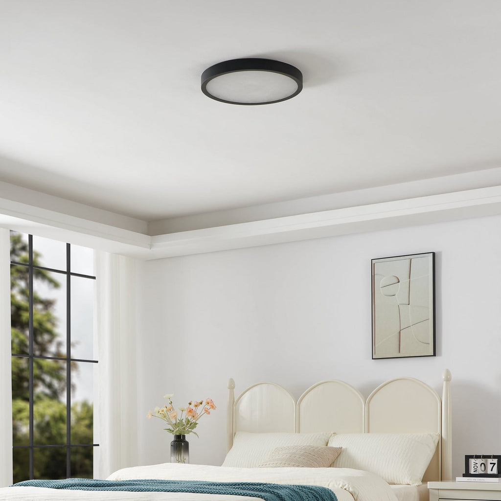 Thesis LED bathroom ceiling lamp, Argyle, black/alabaster white, 16in