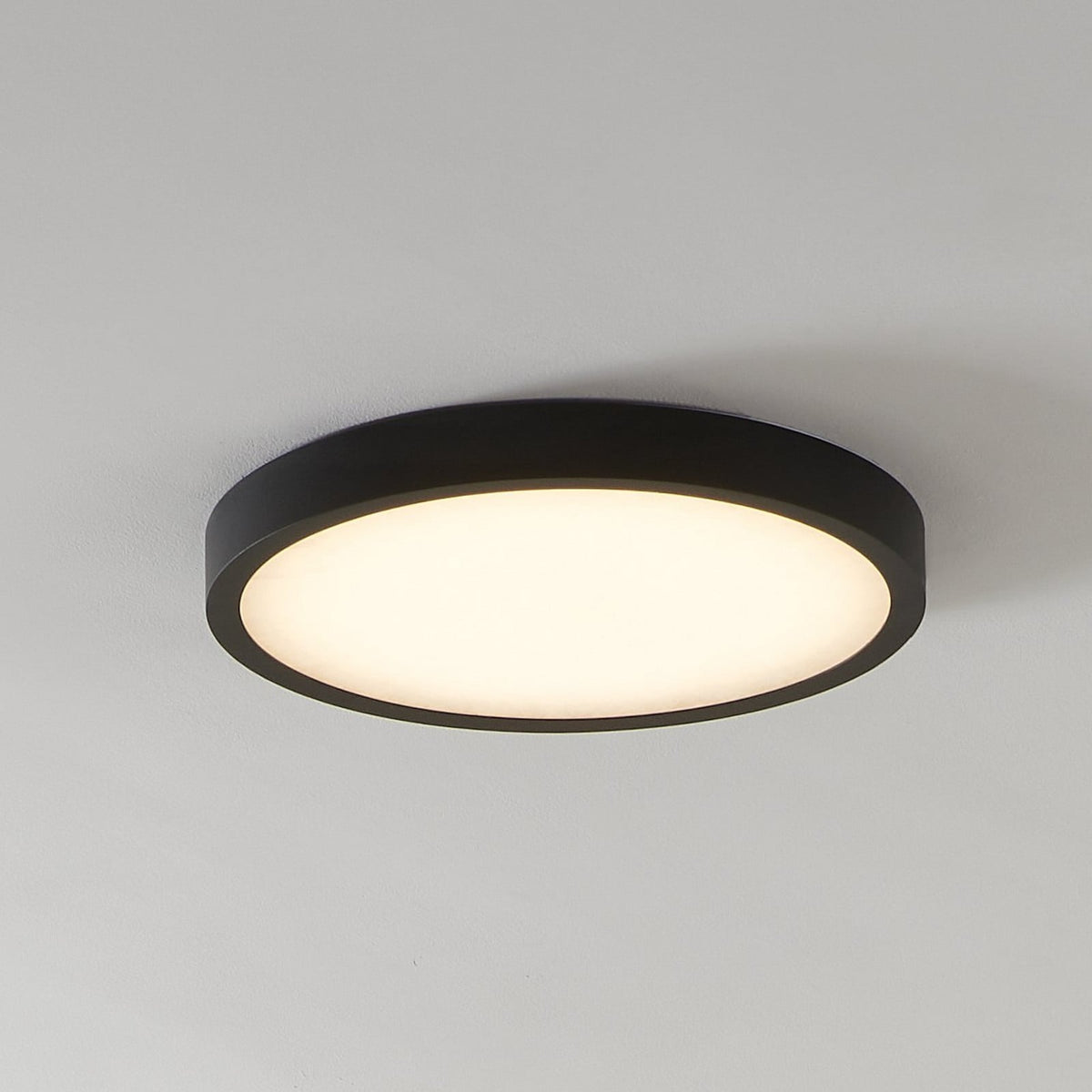 Thesis LED bathroom ceiling lamp, Argyle, black/alabaster white, 16in