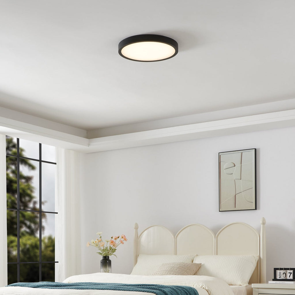 Thesis LED bathroom ceiling lamp, Argyle, black/alabaster white, 16in