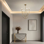 Thesis Dahlia chandelier, brass-coloured, 6-bulb, 23 in, G9