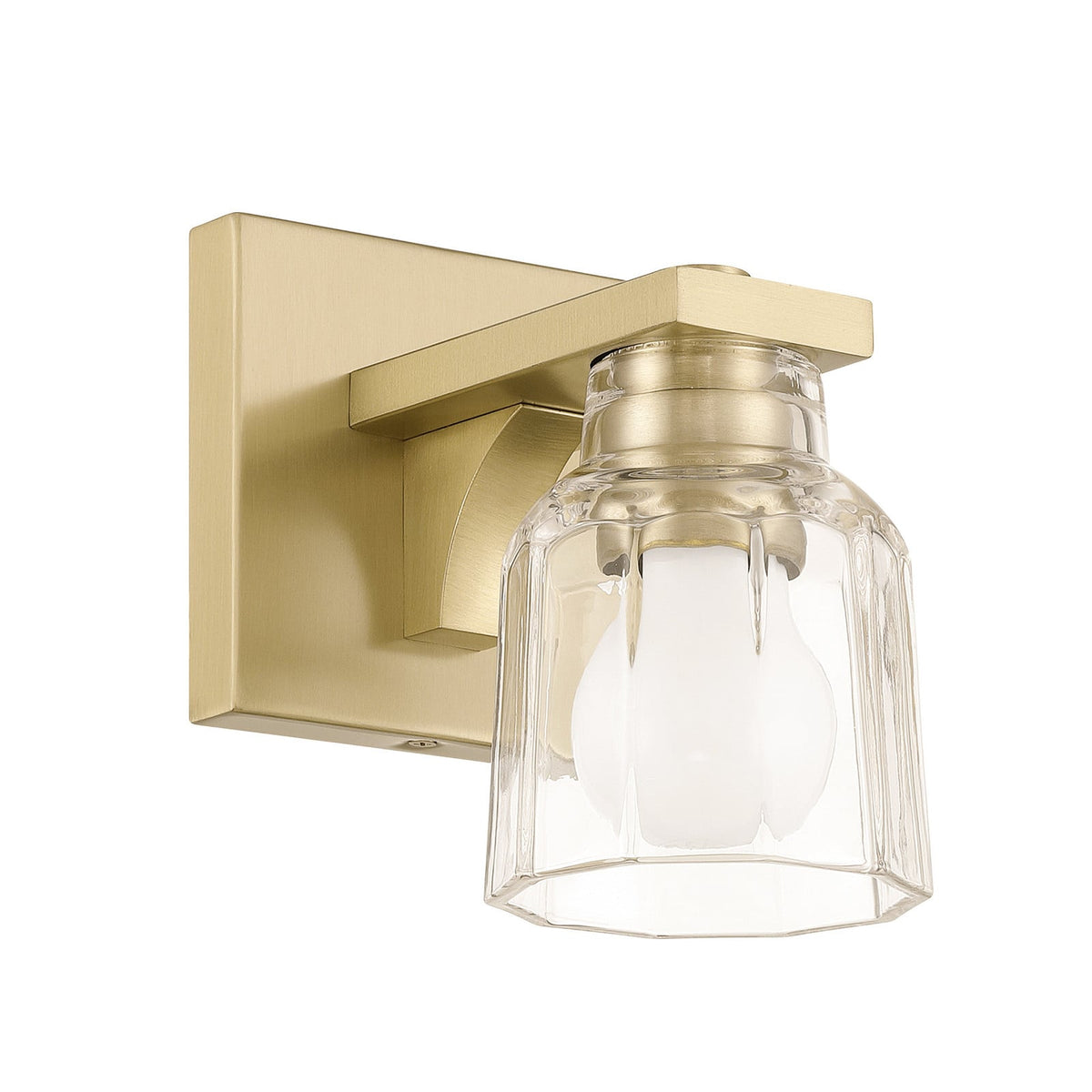 Thesis Dryden bathroom wall light, gold-coloured, 5 in, metal/glass