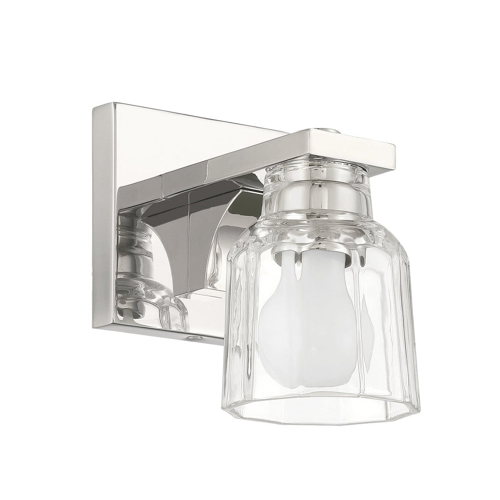 Thesis Dryden bathroom wall lamp, nickel-coloured, 5 in, metal/glass