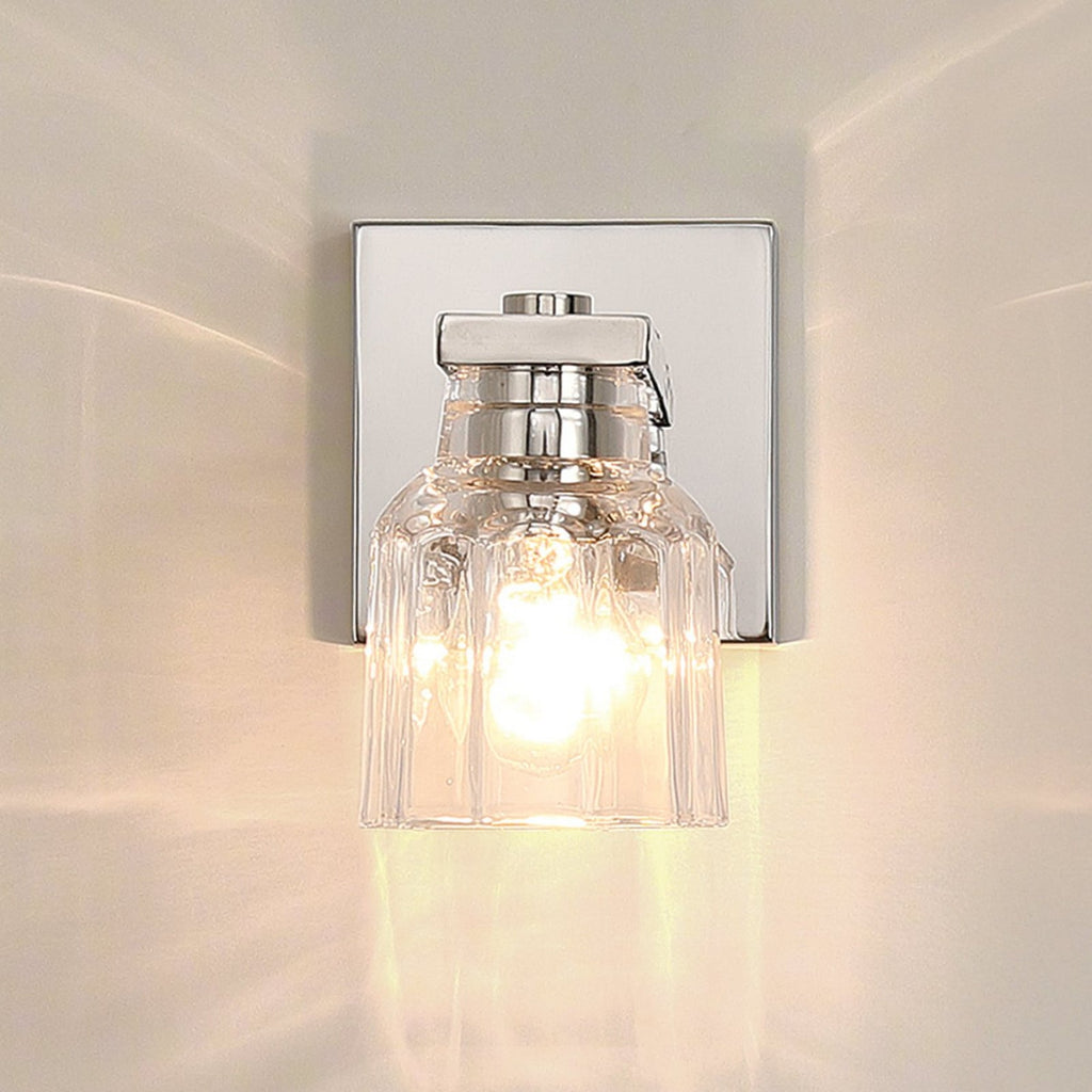 Thesis Dryden bathroom wall lamp, nickel-coloured, 5 in, metal/glass