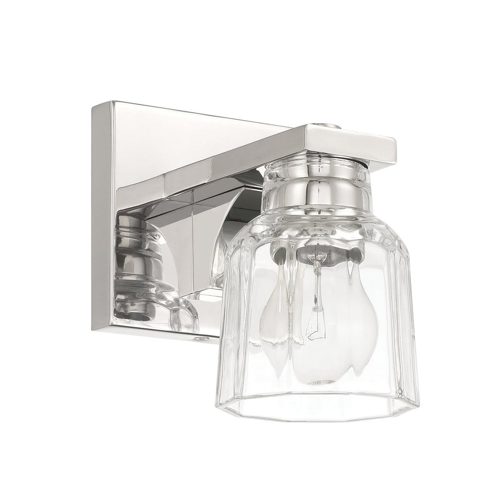 Thesis Dryden bathroom wall lamp, nickel-coloured, 5 in, metal/glass