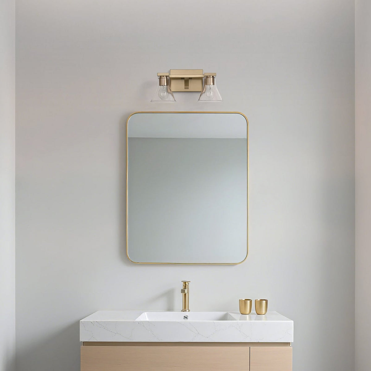 Thesis Gilford bathroom wall lamp, 2-bulb, 14 in, gold-coloured