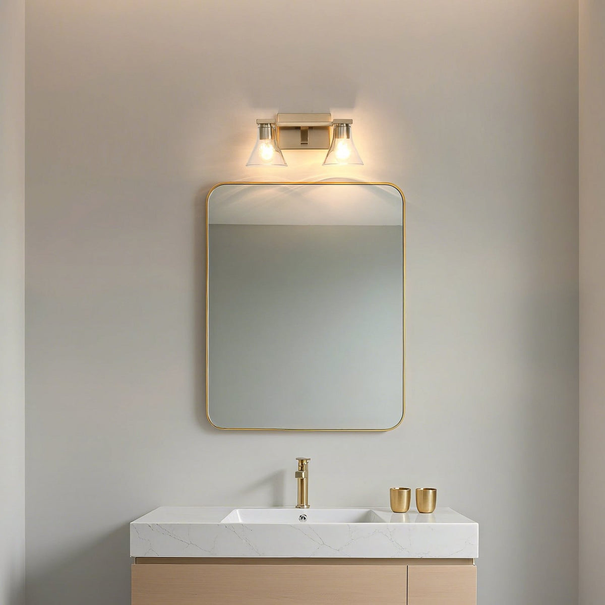 Thesis Gilford bathroom wall lamp, 2-bulb, 14 in, gold-coloured