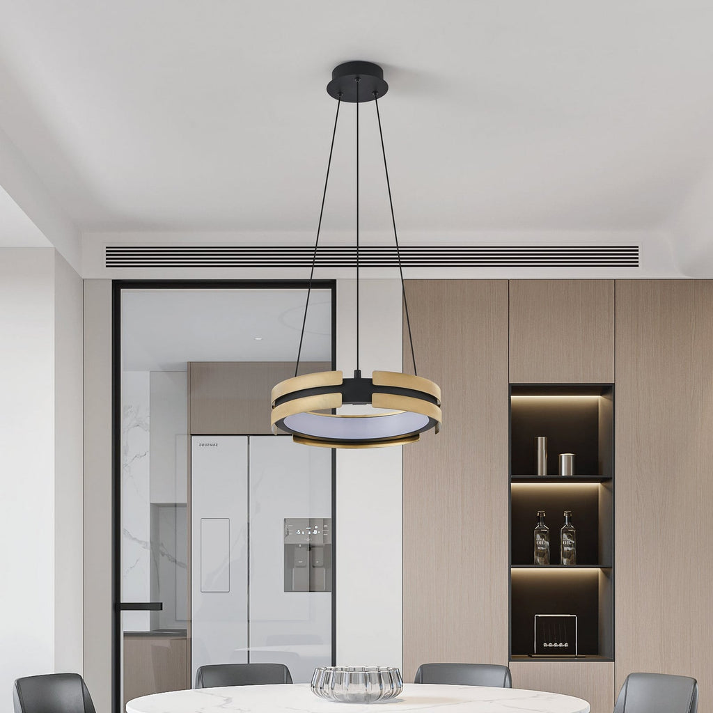 Thesis Grazia LED hanging light, black/gold, 15 in, metal, dimmable