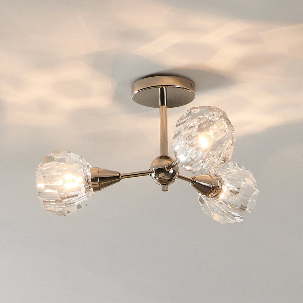 Thesis Helena ceiling lamp, nickel, 20 in, 3-bulb, metal/acrylic