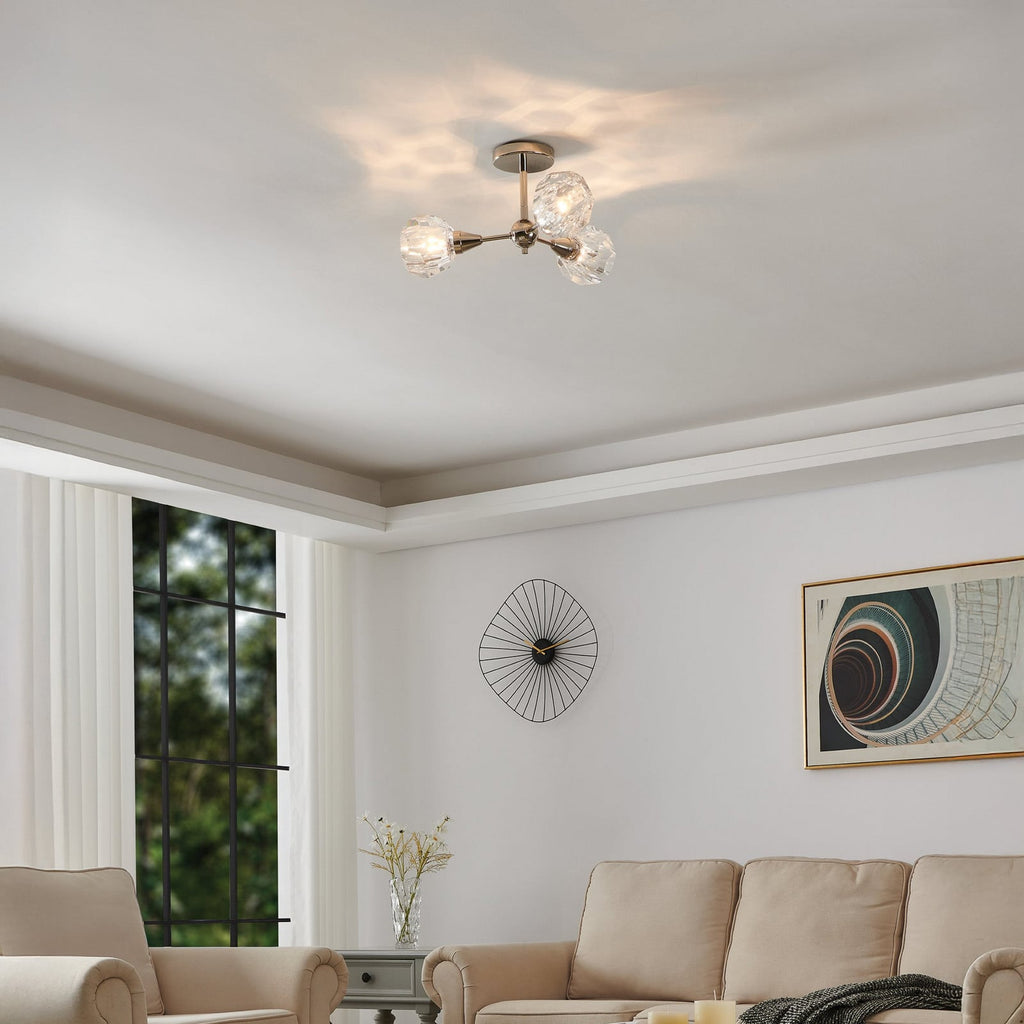 Thesis Helena ceiling lamp, nickel, 20 in, 3-bulb, metal/acrylic