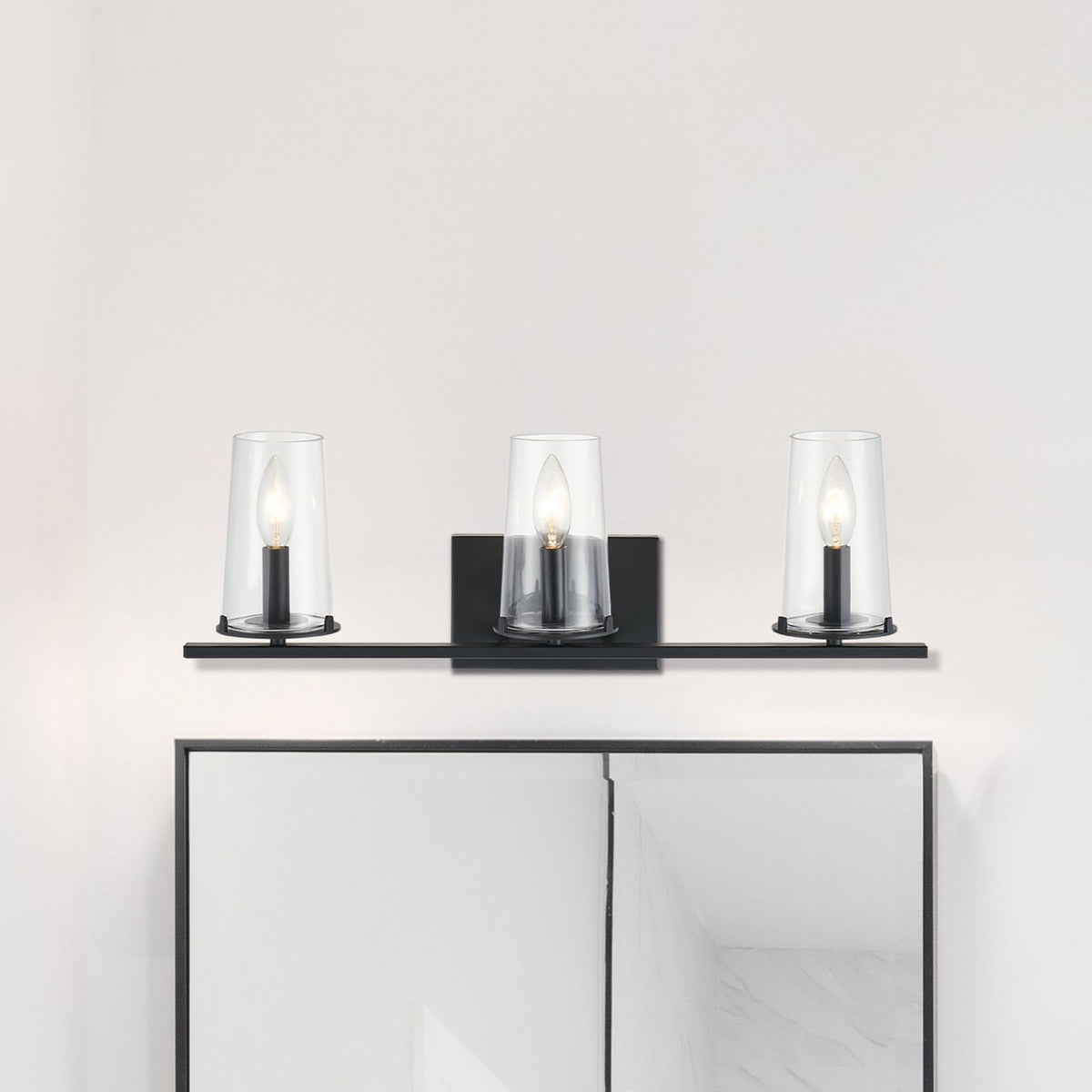 Thesis Jared bathroom wall lamp, 3-bulb, 24 in, black metal