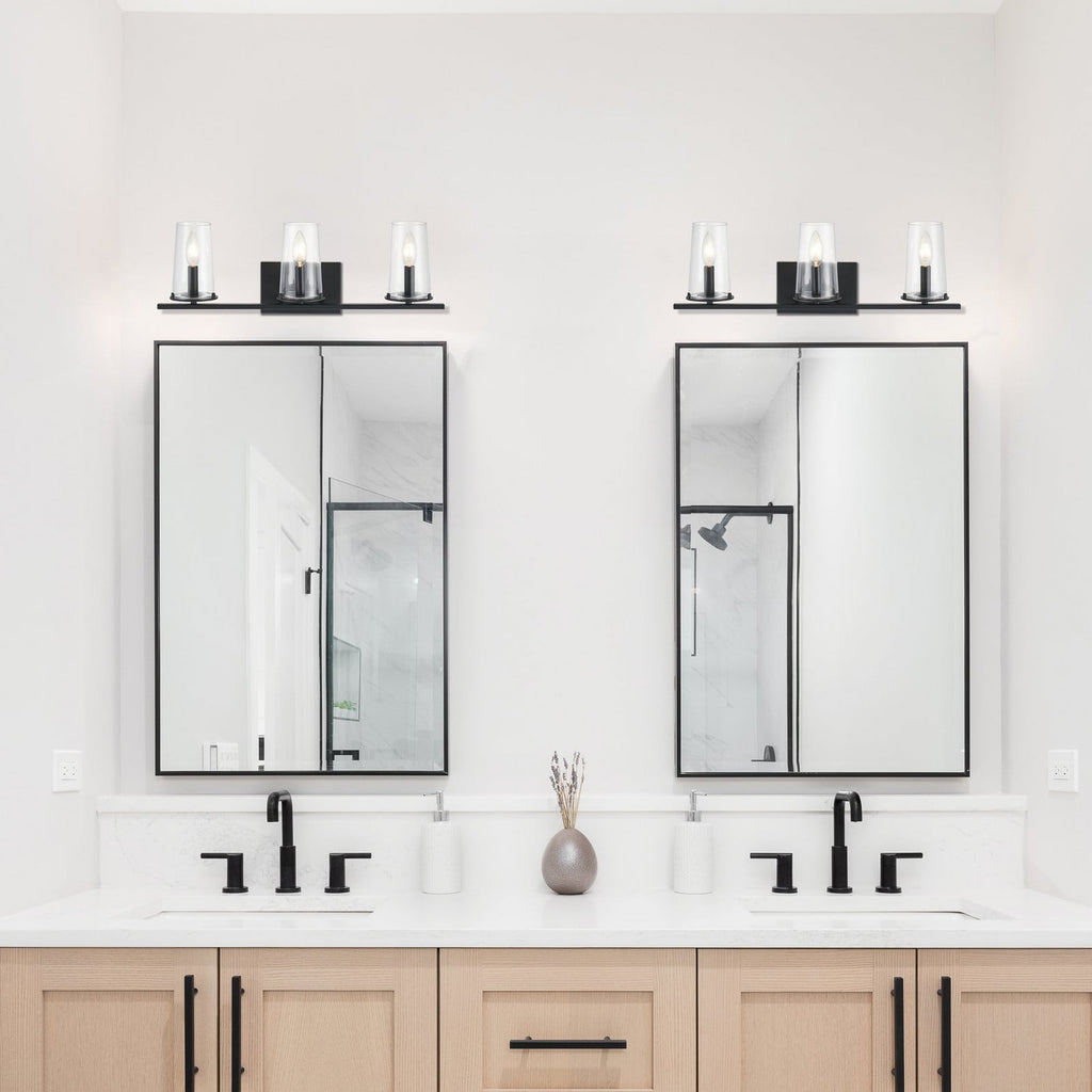 Thesis Jared bathroom wall lamp, 3-bulb, 24 in, black metal