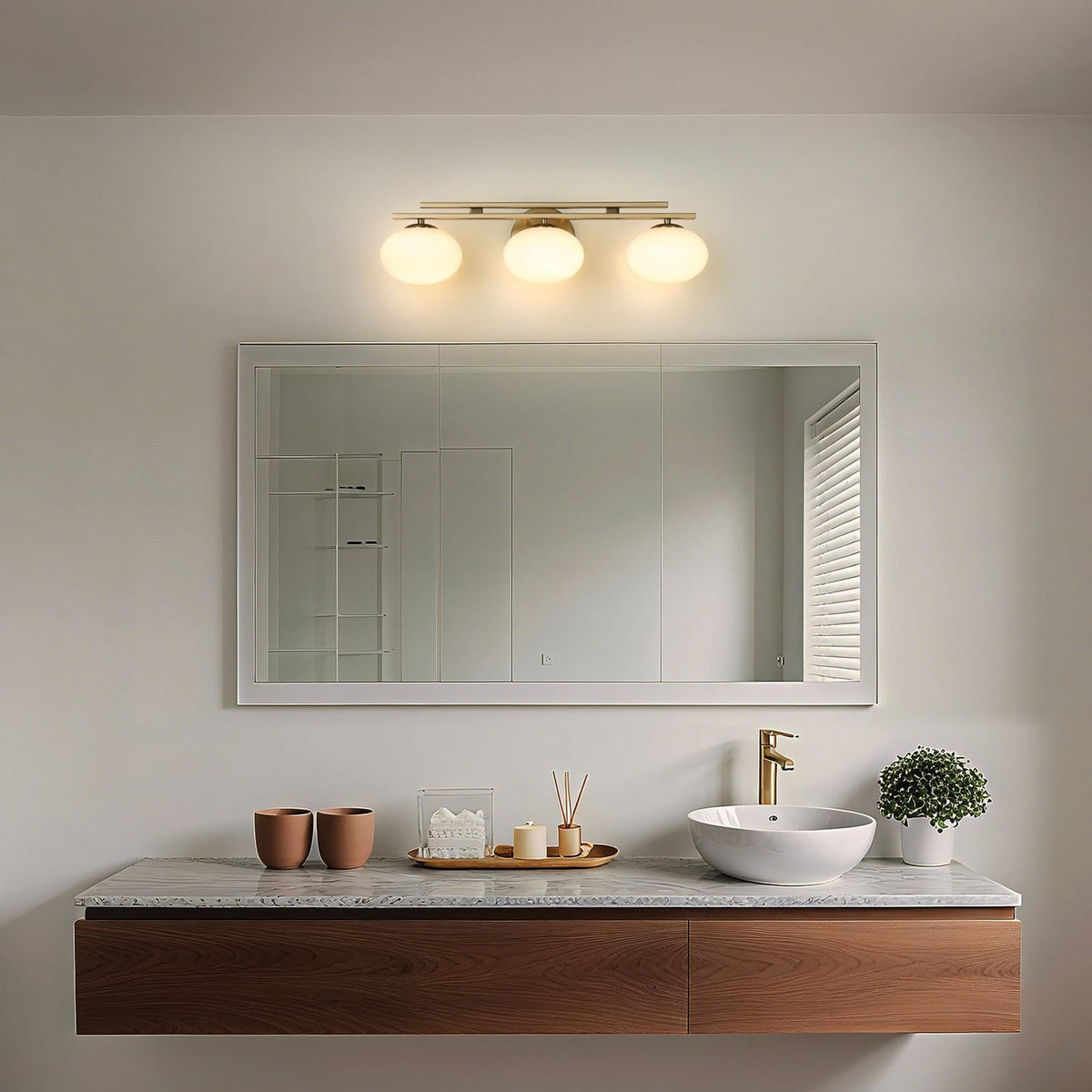 Thesis Julep Bathroom Wall Light, 3-bulb, 24 in, gold-coloured/opal
