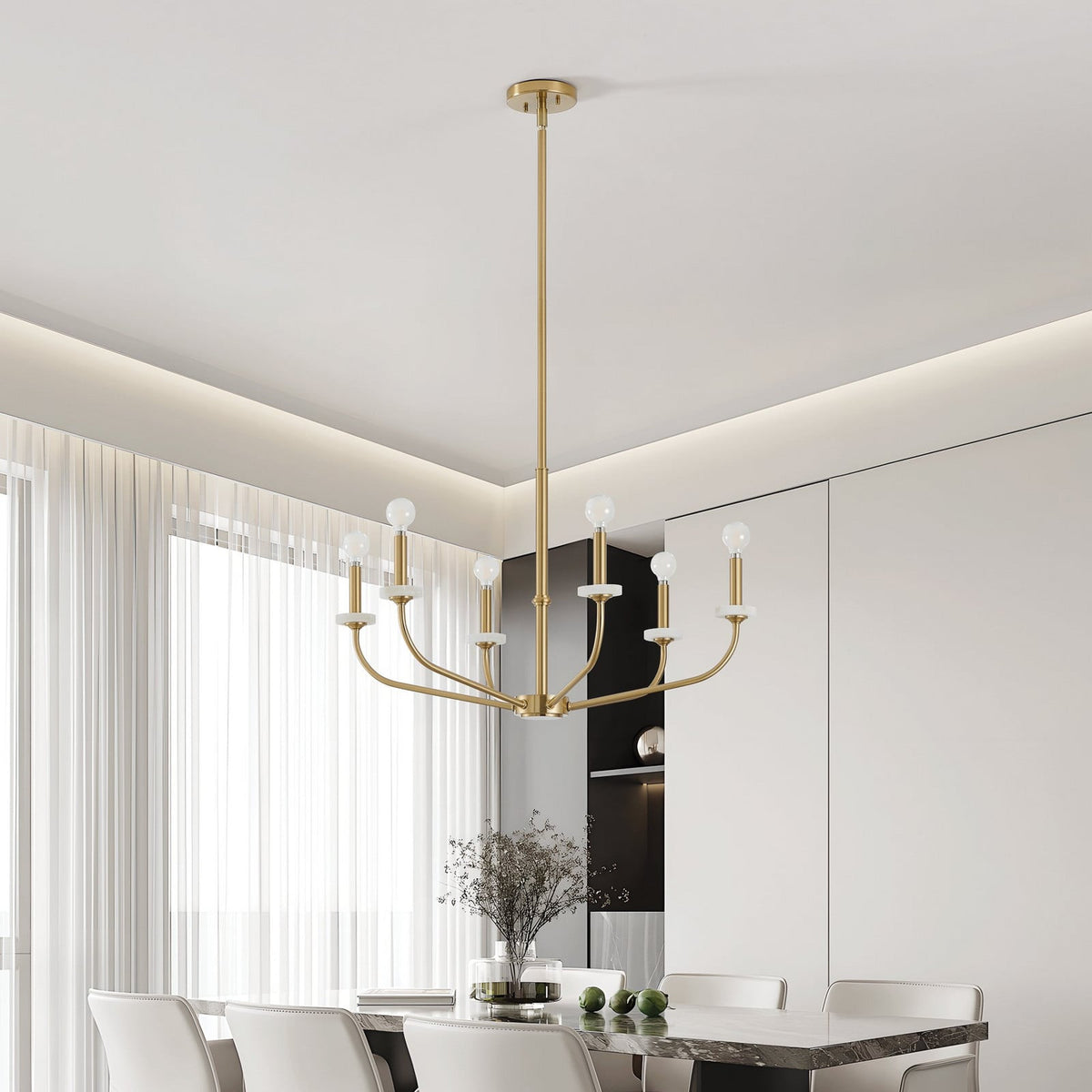 Thesis Leah chandelier, gold-coloured, 6-bulb, 30 in metal