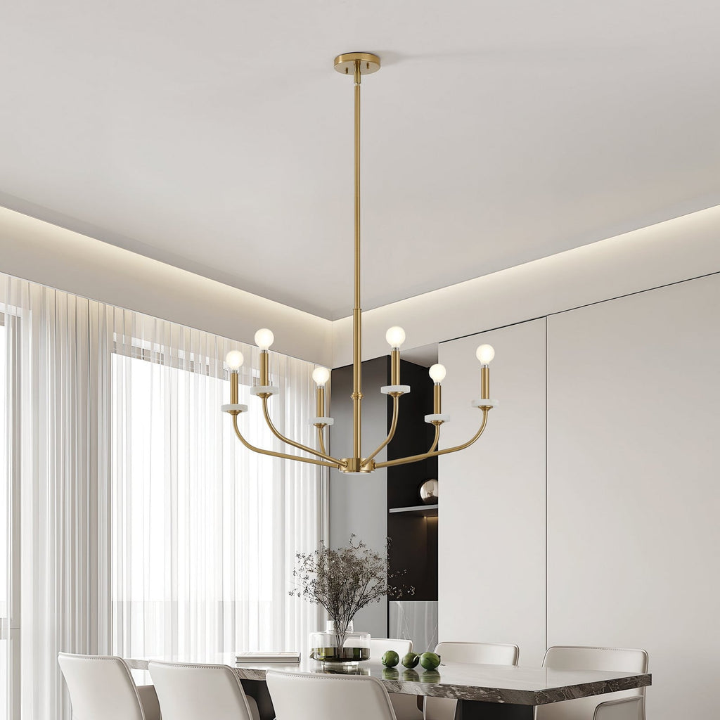 Thesis Leah chandelier, gold-coloured, 6-bulb, 30 in metal