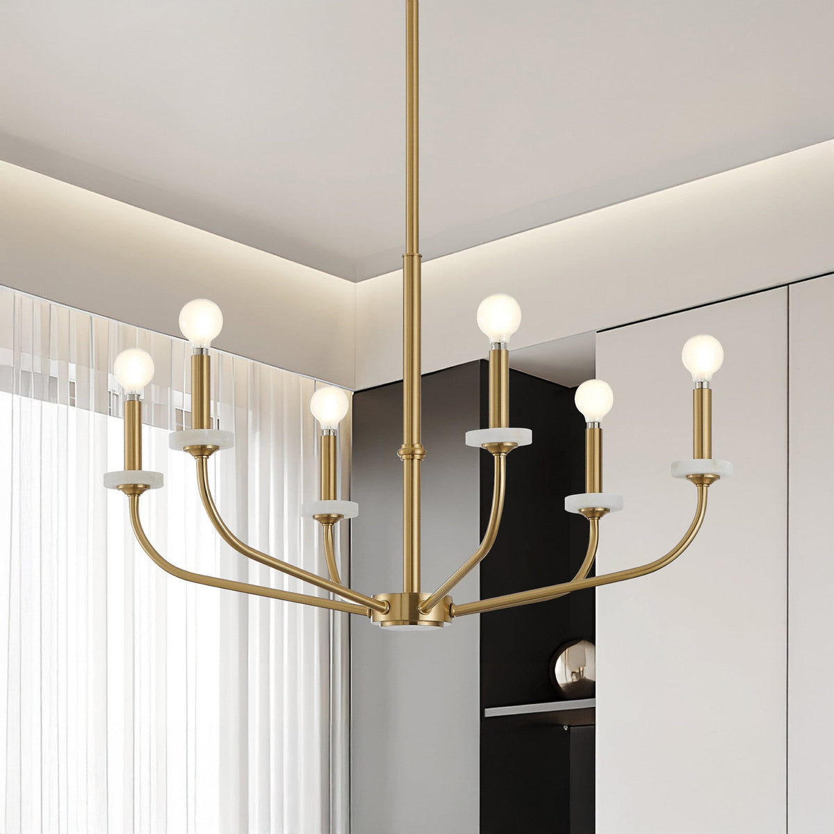 Thesis Leah chandelier, gold-coloured, 6-bulb, 30 in metal