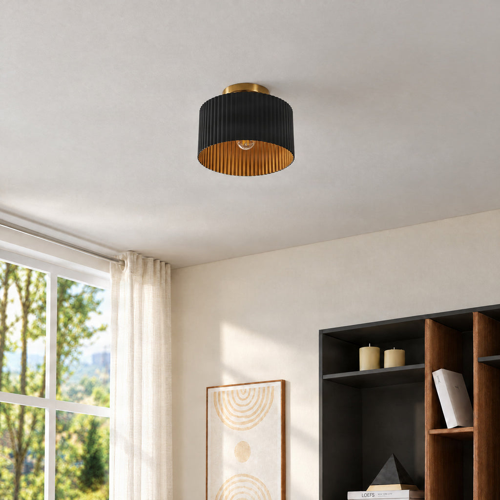 Leilani 11" Black and Gold Ceiling Light
