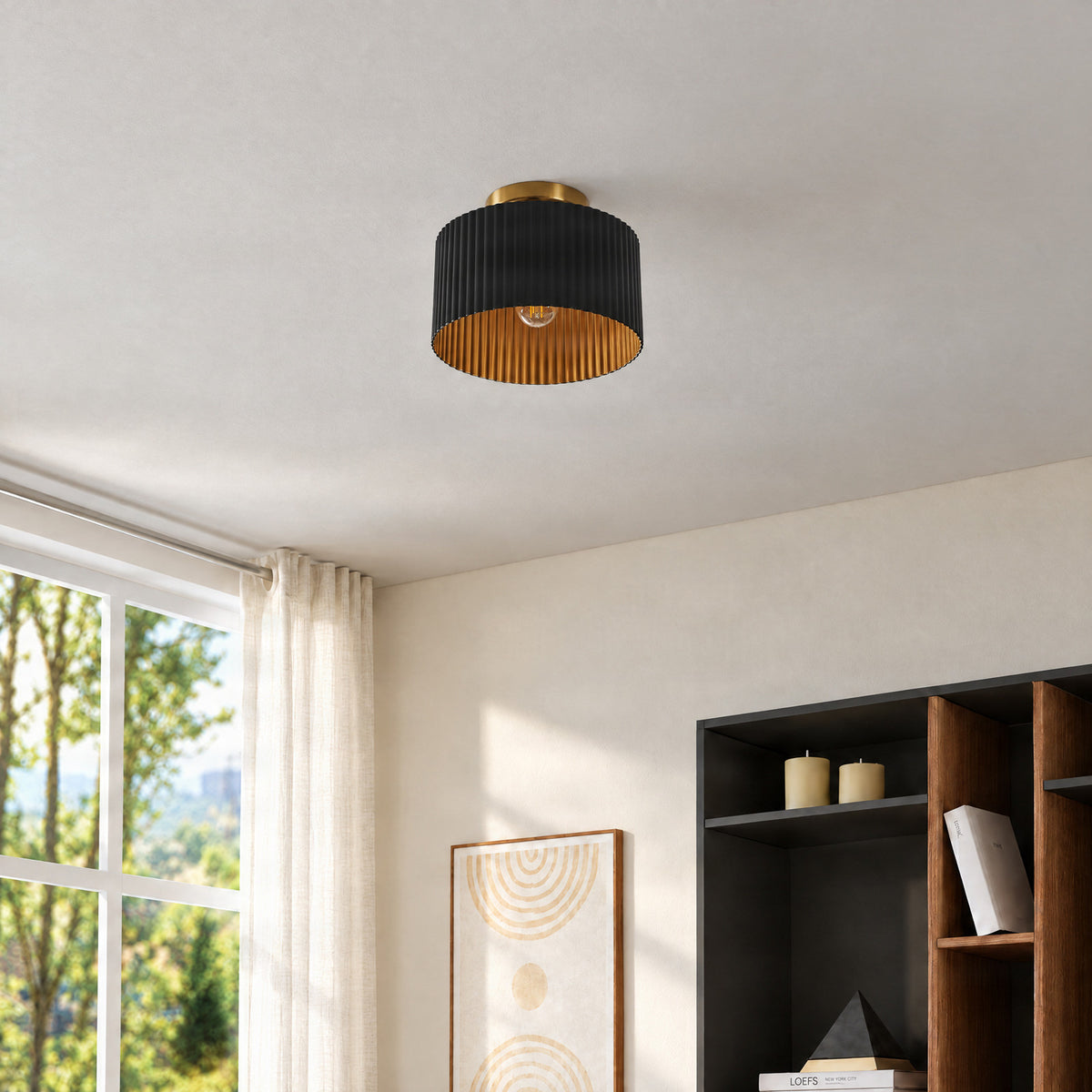 Leilani 11" Black and Gold Ceiling Light